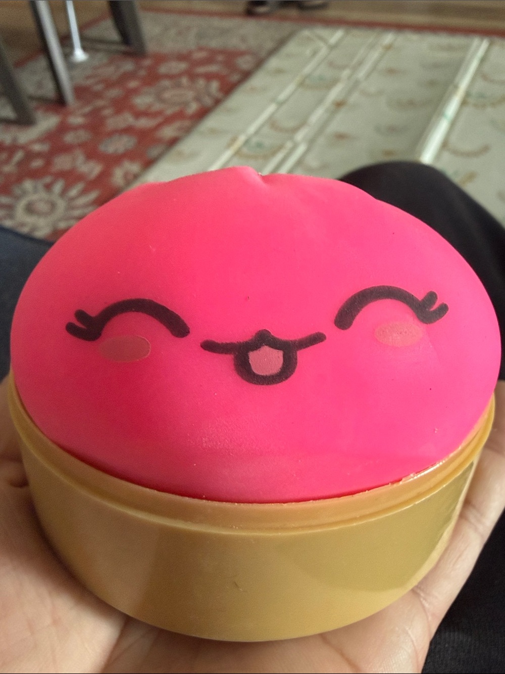 Kawaii Pink Squishy Toy with Gold Base